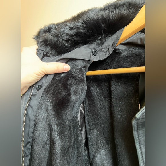 Black fur lined coat w leather - Made in Italy - Picture 5 of 8